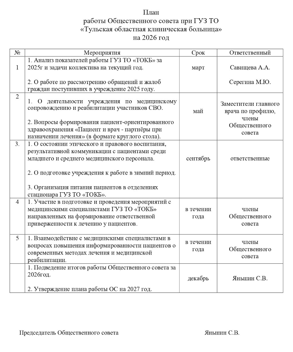 План работы общественного совета на 2026 год